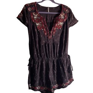 Free People Black and Red Embroidered Romper